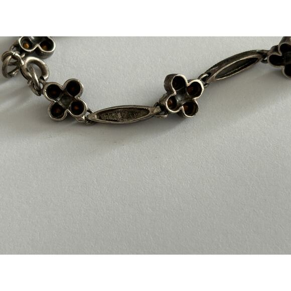 Vintage Sterling Silver Marcasite Bracelet Dainty Blue Flowers - Picture 3 of 3